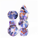 Spooky 4-Color 7-Dice Dnd Dice | White Orange Purple w/Purple Numbers Set - 