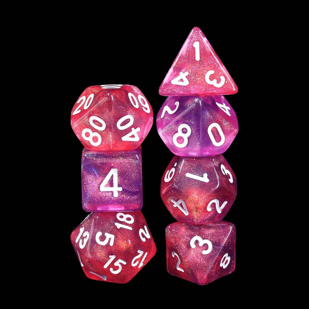Carbon Stars Pink/Purple Glitter 7-Dice Set by HendgaDice - 