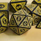 Yellow Magic Flame 7-Dice Set DND RPG Dice Black w/Color Fill - 