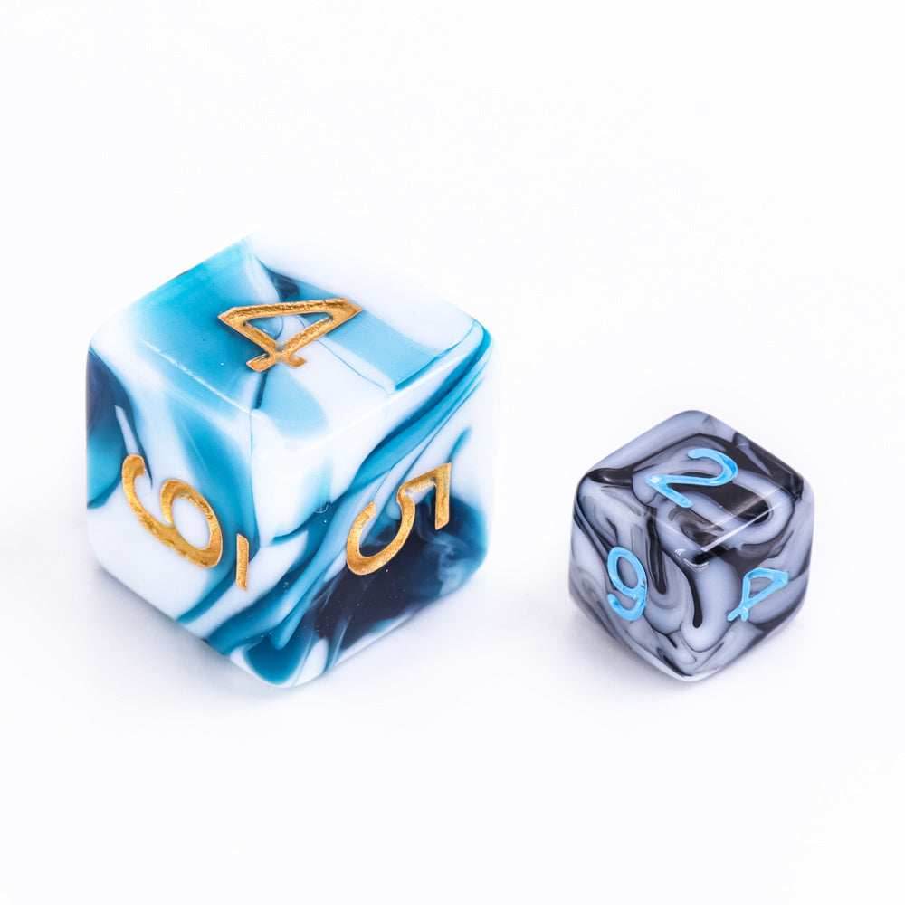 Black White Blend 7-Dice Mini-Dice RPG Set w/Blue Numbers Miniature Dice - 