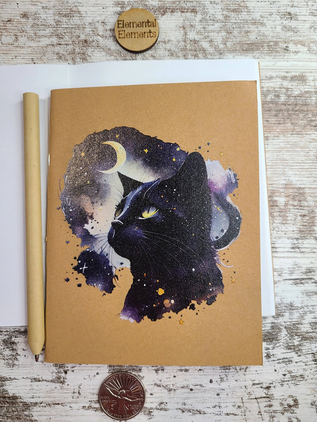 Celestial Cat Black Galaxy Kitty Journal Notebook