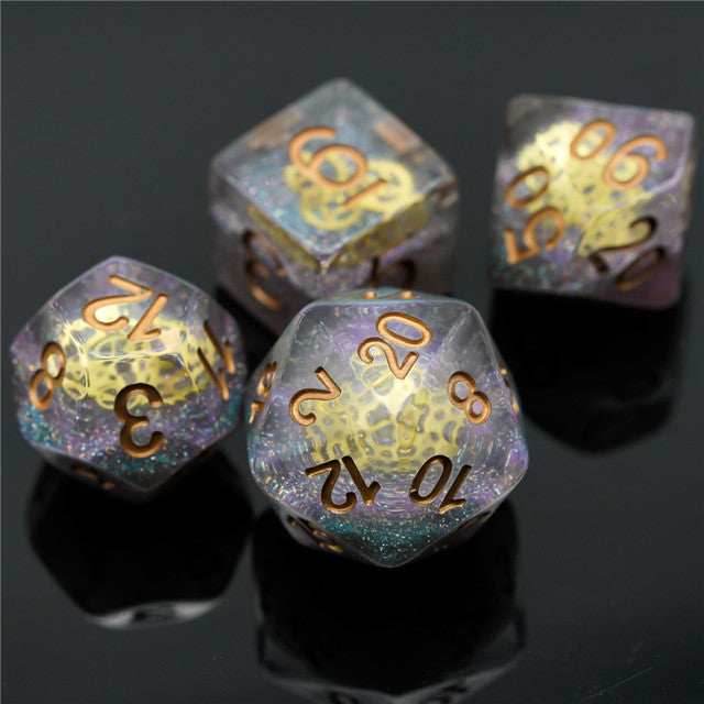 Glitter Mini Gearwheel Dice 7-Dice Dungeons and Dragons RPG - 