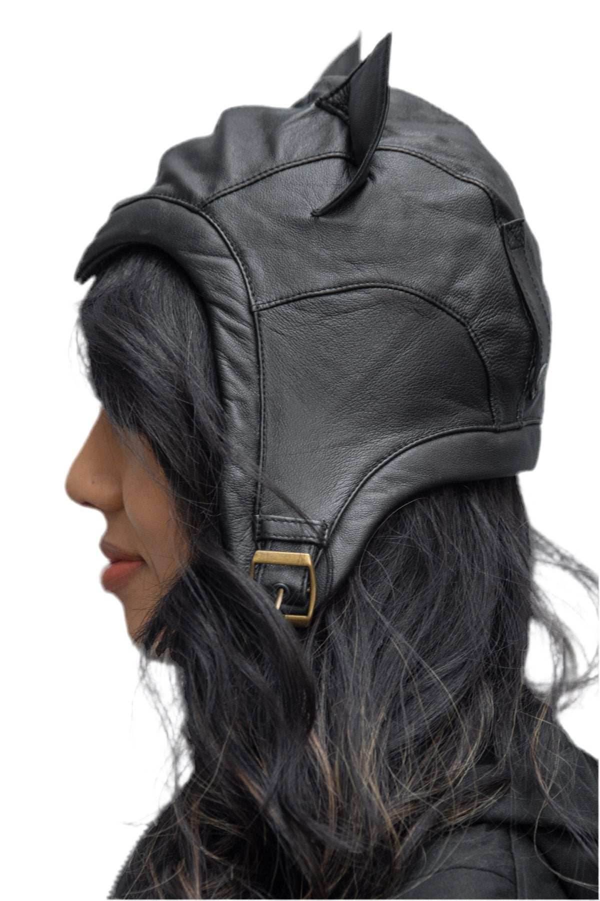 5D x Eyecon Cat Flight Helmet - leather - Black Leather / XS/S