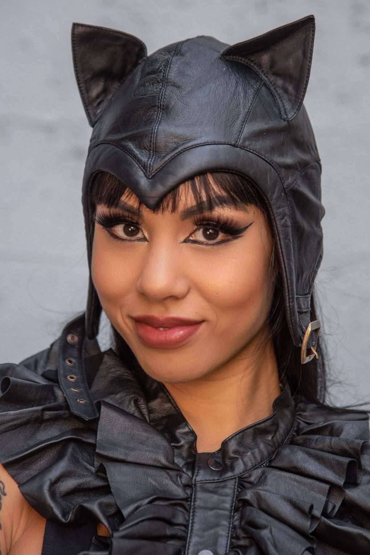 5D x Eyecon Cat Flight Helmet - leather - Black Leather / XS/S