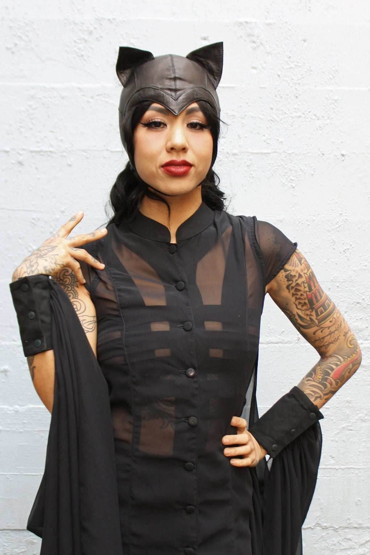 5D x Eyecon Cat Flight Helmet - leather - Black Leather / XS/S