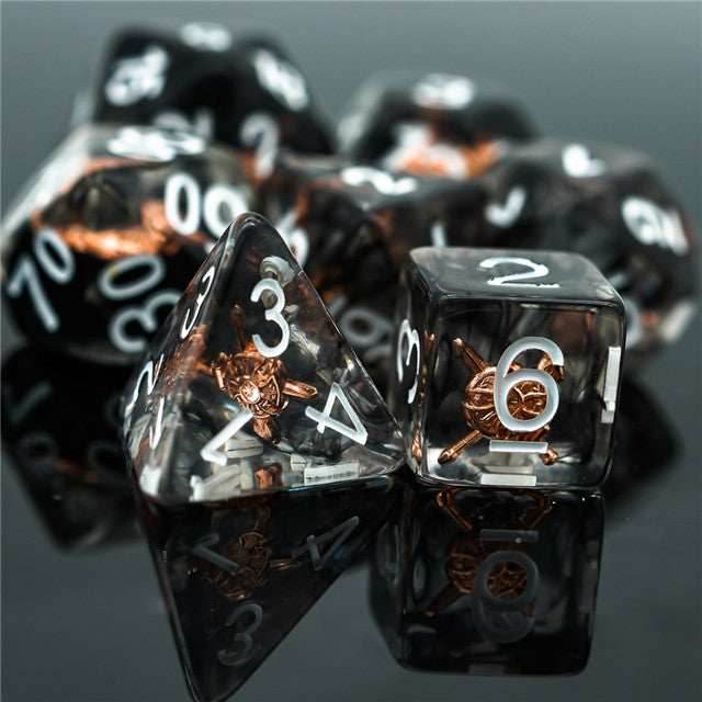 Fighter (Shield) Clear Dice w/ Golden Shield7-Dice Set Rpg - 