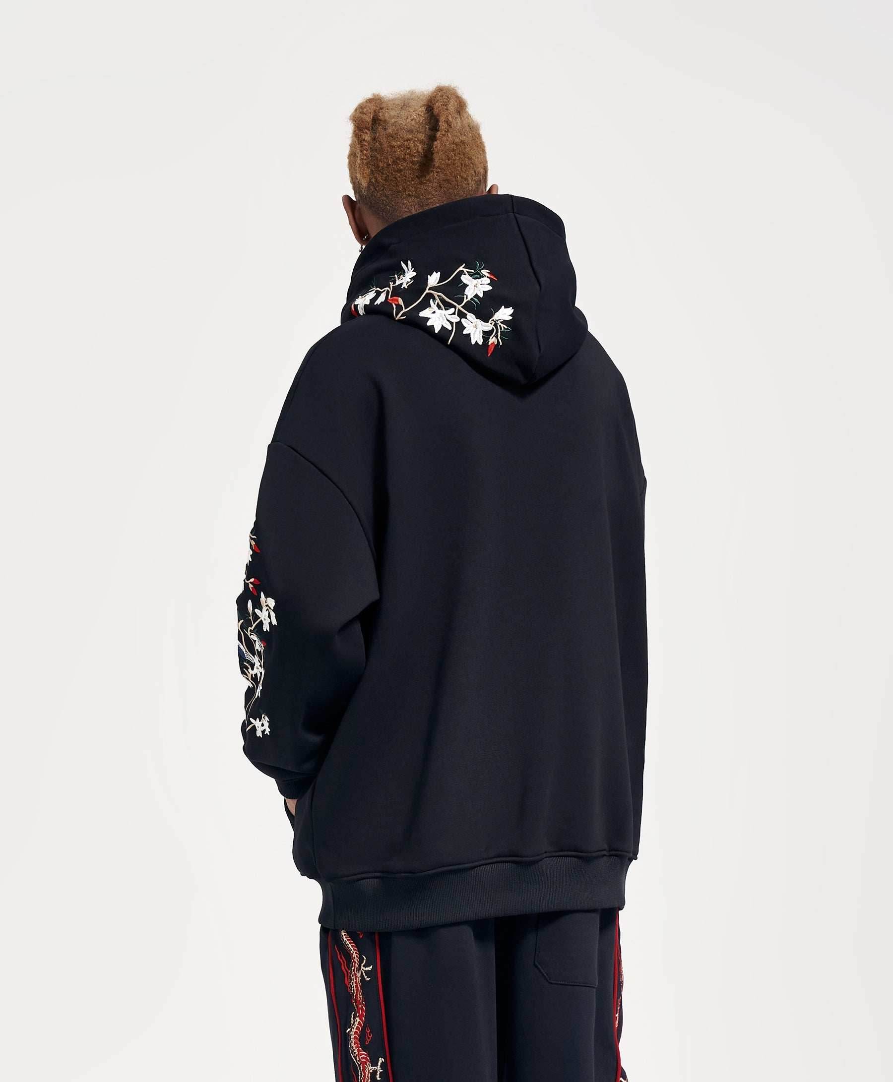 KH9083 Flowers Embroidery Hoodie - Black / S