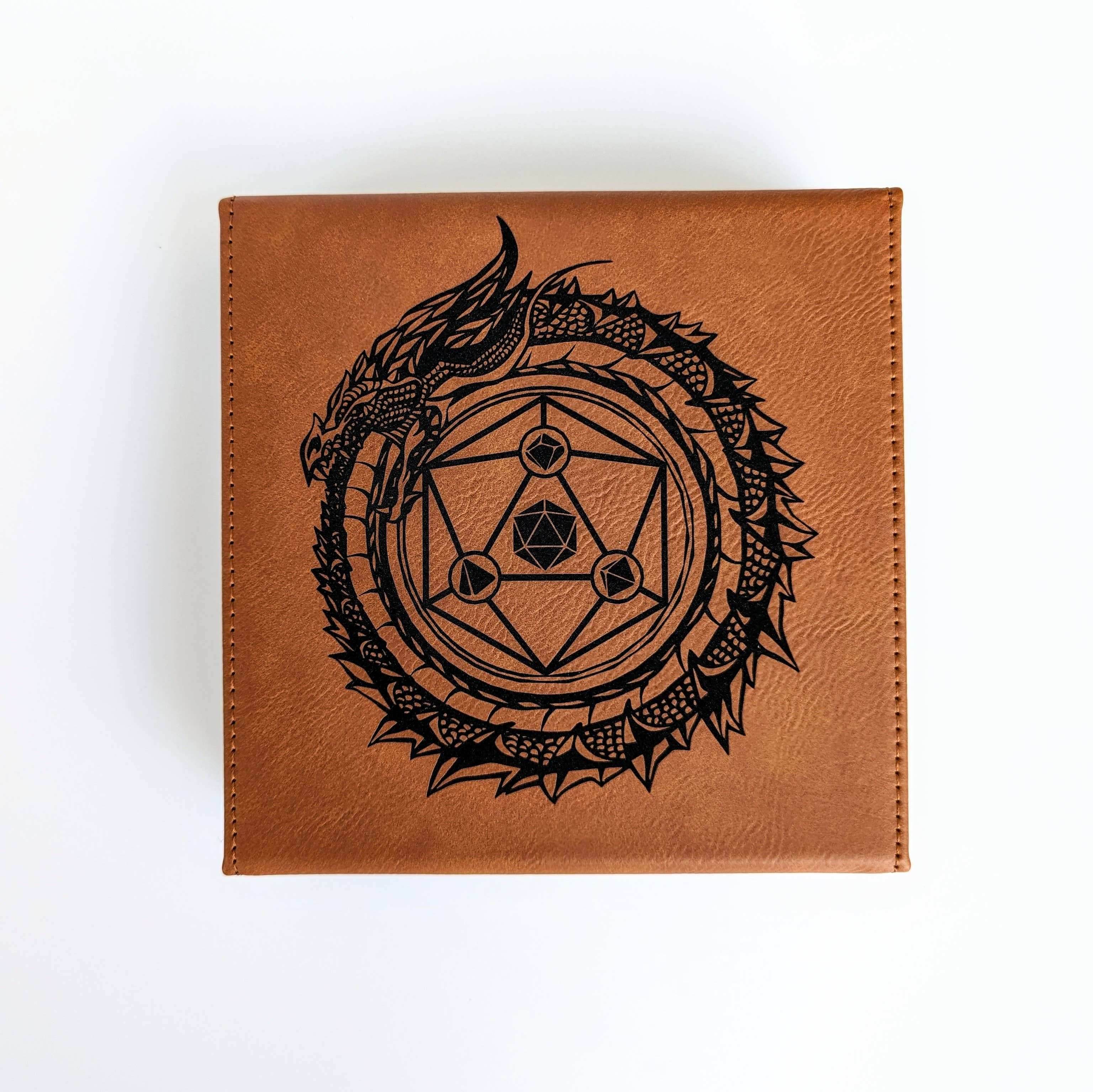 Dragon Circle - D&D - Vegan Leather Dice Box - Chestnut