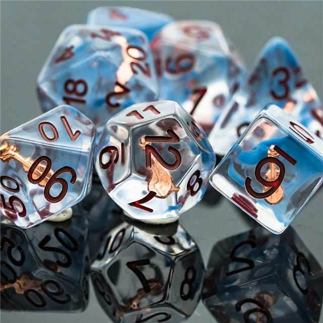 Bard (Violin) Clear Dice w/ Golden Violin 7-Dice Set Rpg - 