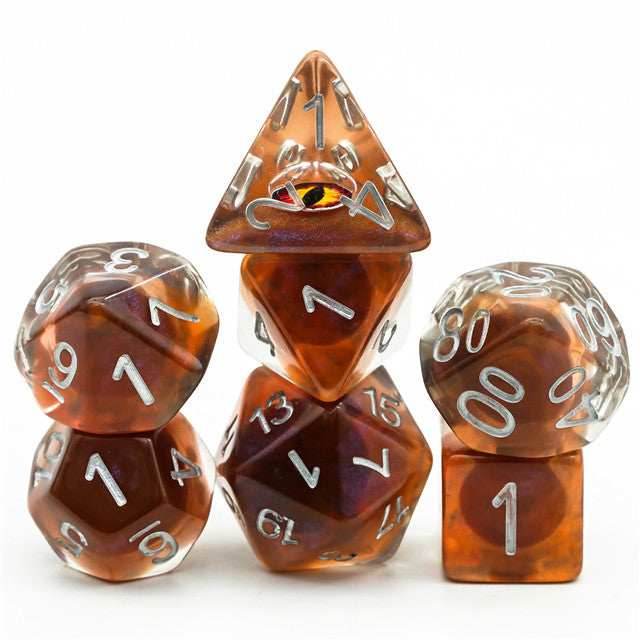 Brown Demon Eye Dragon Eye Dice 7-Dice Set Resin Dungeons and Dragons Dice - 