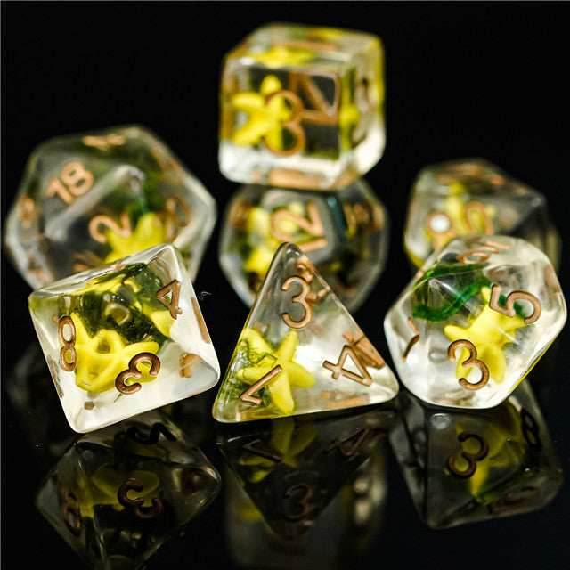 Yellow Starfish Dice 7-Dice Set Resin Dungeons and Dragons Dice - 