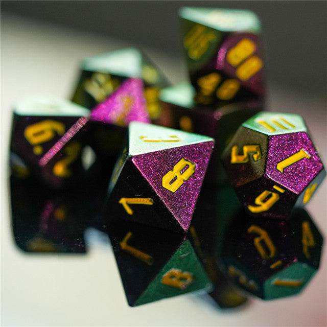 Rose Red Monster Glitter DND Dice (Rose Red&Green&Golden) 7-Dice Dungeons and Dragons Dice - 