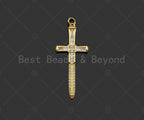 Gold Filled CZ Micro Pave Cross Sword Shape Pendan,18K Gold Filled Cross Charm, Necklace Bracelet Charm Pendant,18x43mm,Sku#Y460