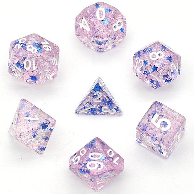 Purple Glitter Stars Dice Series 7-Dice Set - 