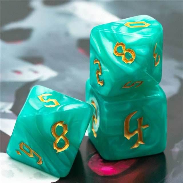 Seafoam Macaron 7-Dice Blend Set w/Gold Numbers - 