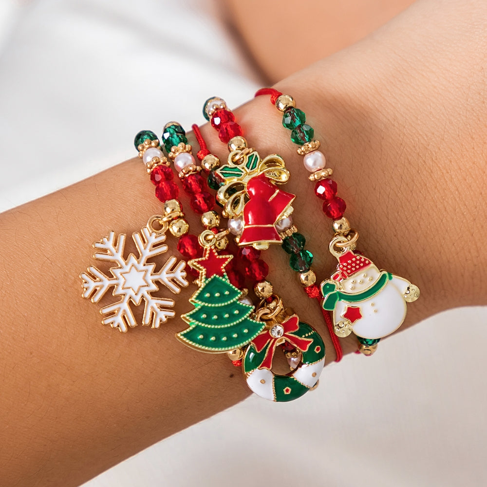 5pcs Cute Christmas Series Snowflake Tree Pendant Crystal Bracelet Women