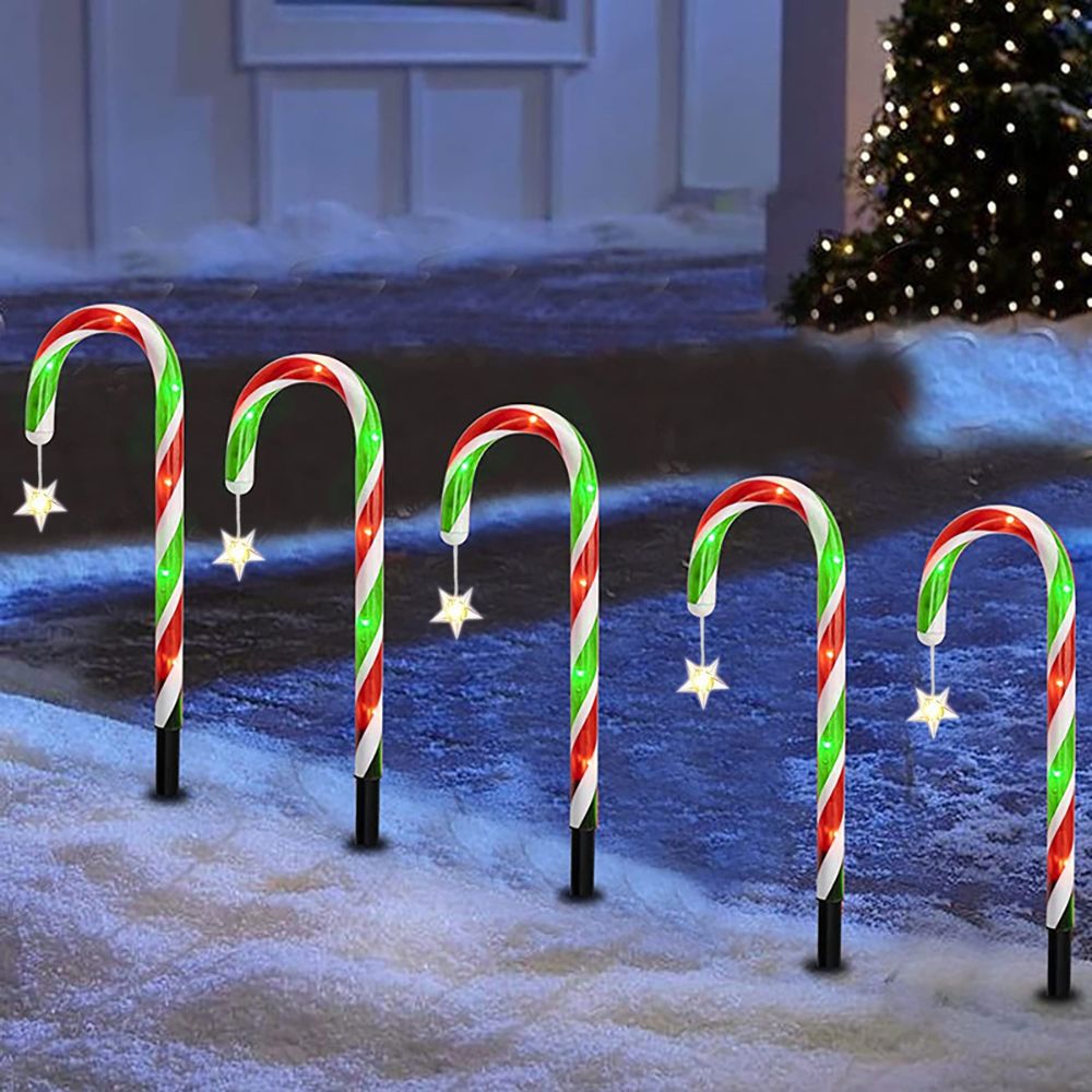 5PCS Solar Candy Cane Lights Festive Christmas Decor for Gardens, Lawns and Landscapes