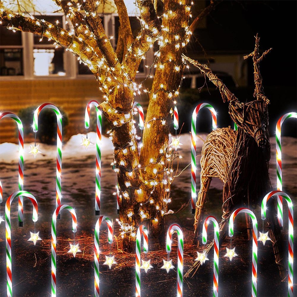 5PCS Solar Candy Cane Lights Festive Christmas Decor for Gardens, Lawns and Landscapes