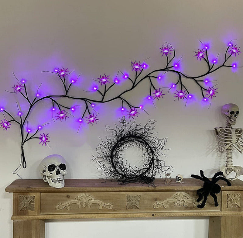 6 Ft 54 LED Halloween Willow Vine Twig 18 LED Pumpkins & Spiders, 36 Orange & Purple Halloween Lights Waterproof Battery Operated Garland Halloween Scary Decorations Home Indoor Wall