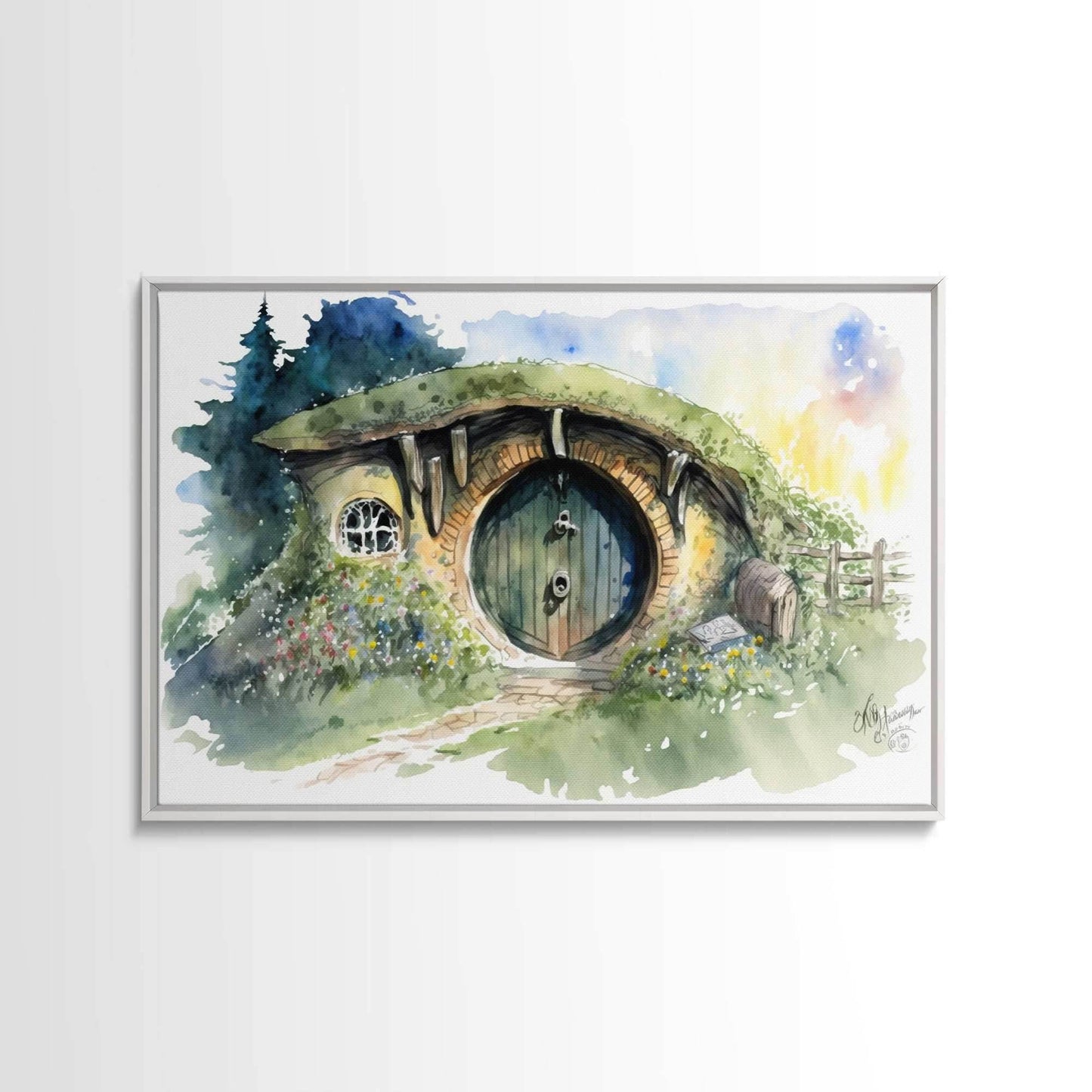 Bang End Painting Framed Canvas Print, Lord, Fantasy Art, Framed Wall Art, Fantasy Decor, A Hole In The Wall - 8x12 Inches / White Frame