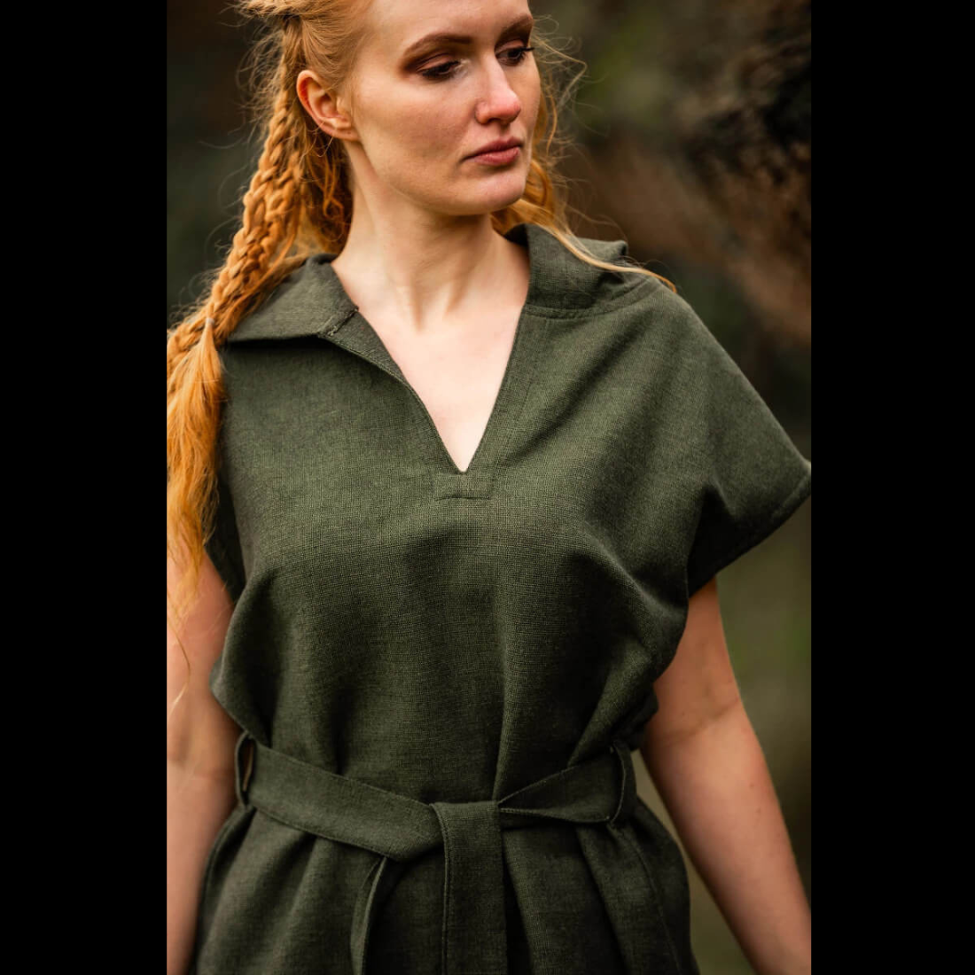 Tunique Viking verte à capuche pour femmes | Ceinture incluse