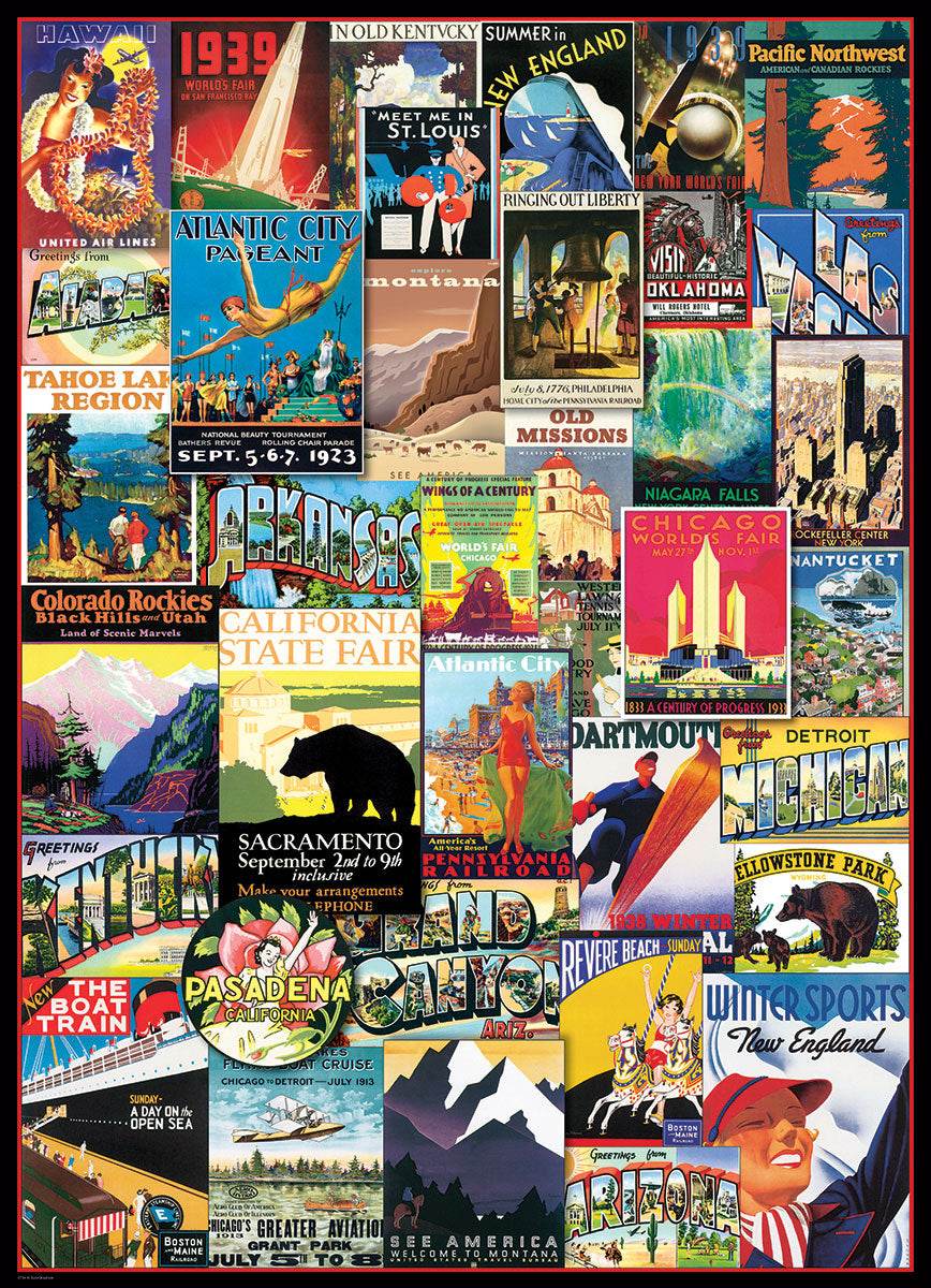 Puzzle: Vintage Art Collages - Travel USA Vintage Posters - 