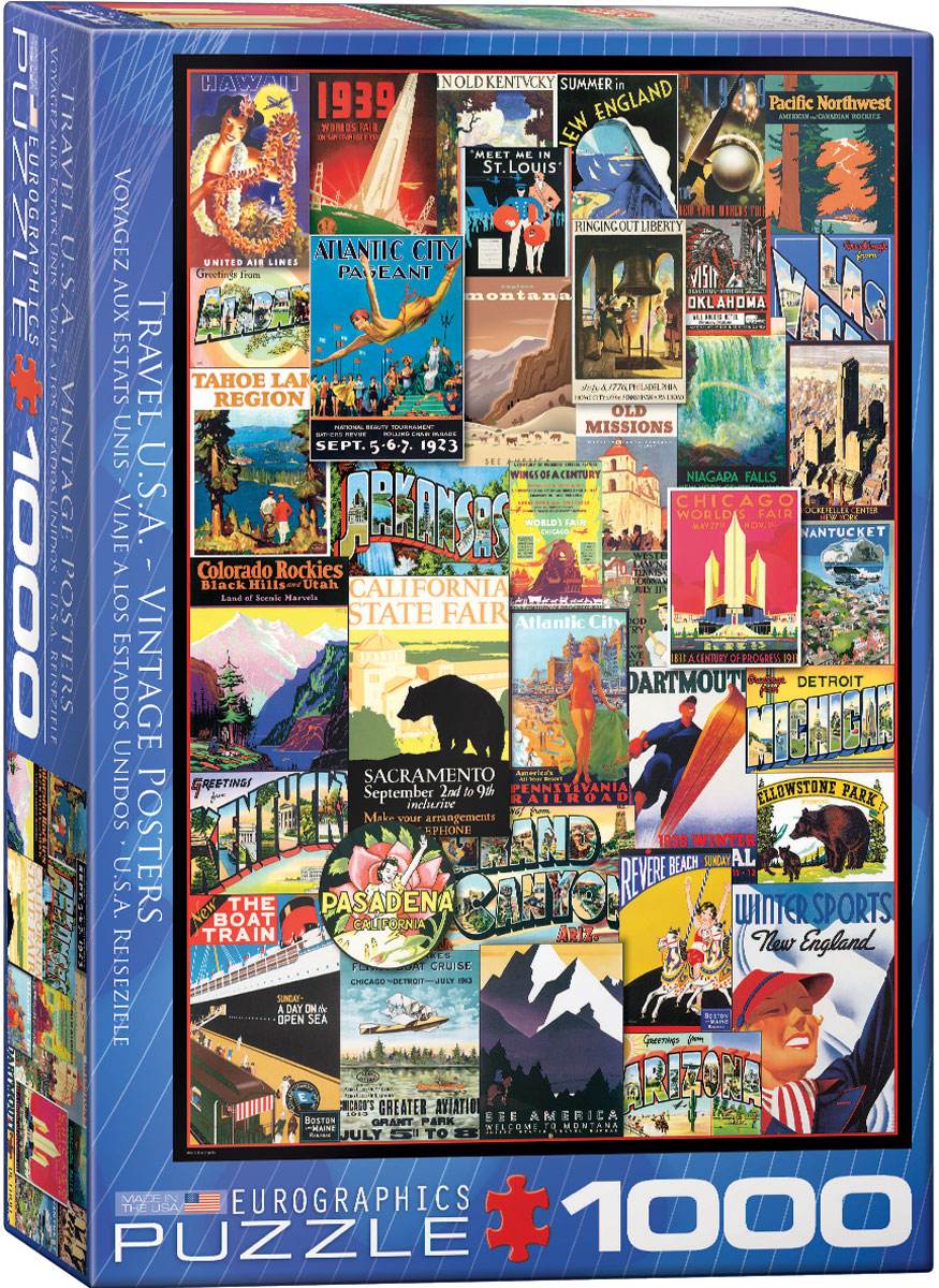 Puzzle: Vintage Art Collages - Travel USA Vintage Posters - 