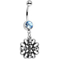 Aqua Gem Halloween Quad Skull and Snake Dangle Belly Ring