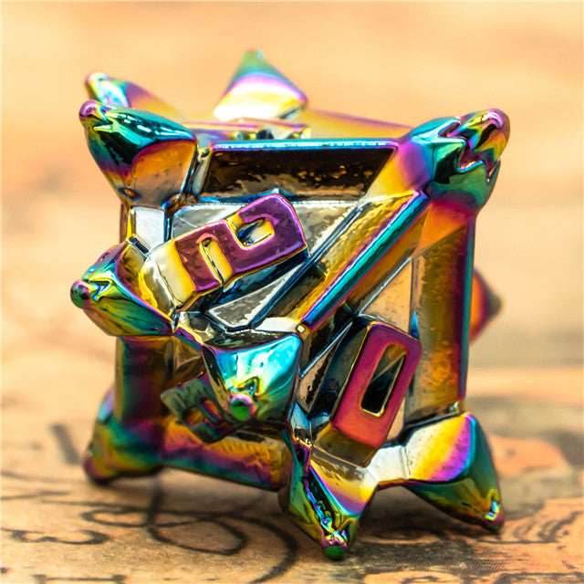 Rainbow Pinwheel Strengthened Metal 7-Dice Set | Metal DND Dice - 
