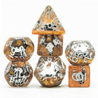 Desert Bull Head 7-Dice Set w/Silver Numbers White Skull on Gold Glitter - 