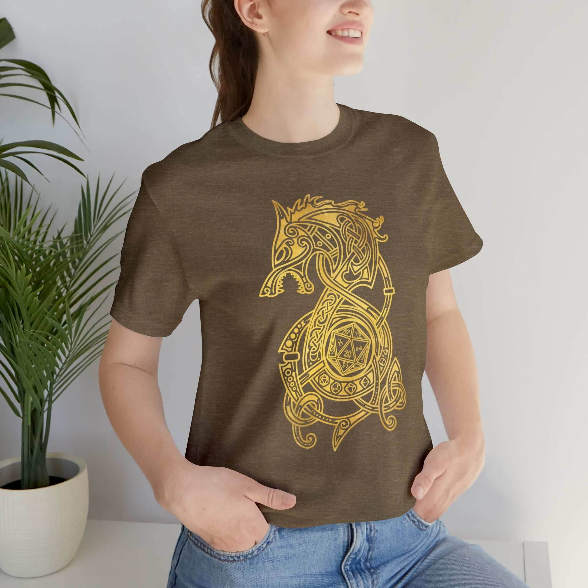 Golden Celtic Dice Dragon Shirt - Army / S