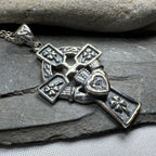 Irish Love Shamrock Claddagh Cross Necklace