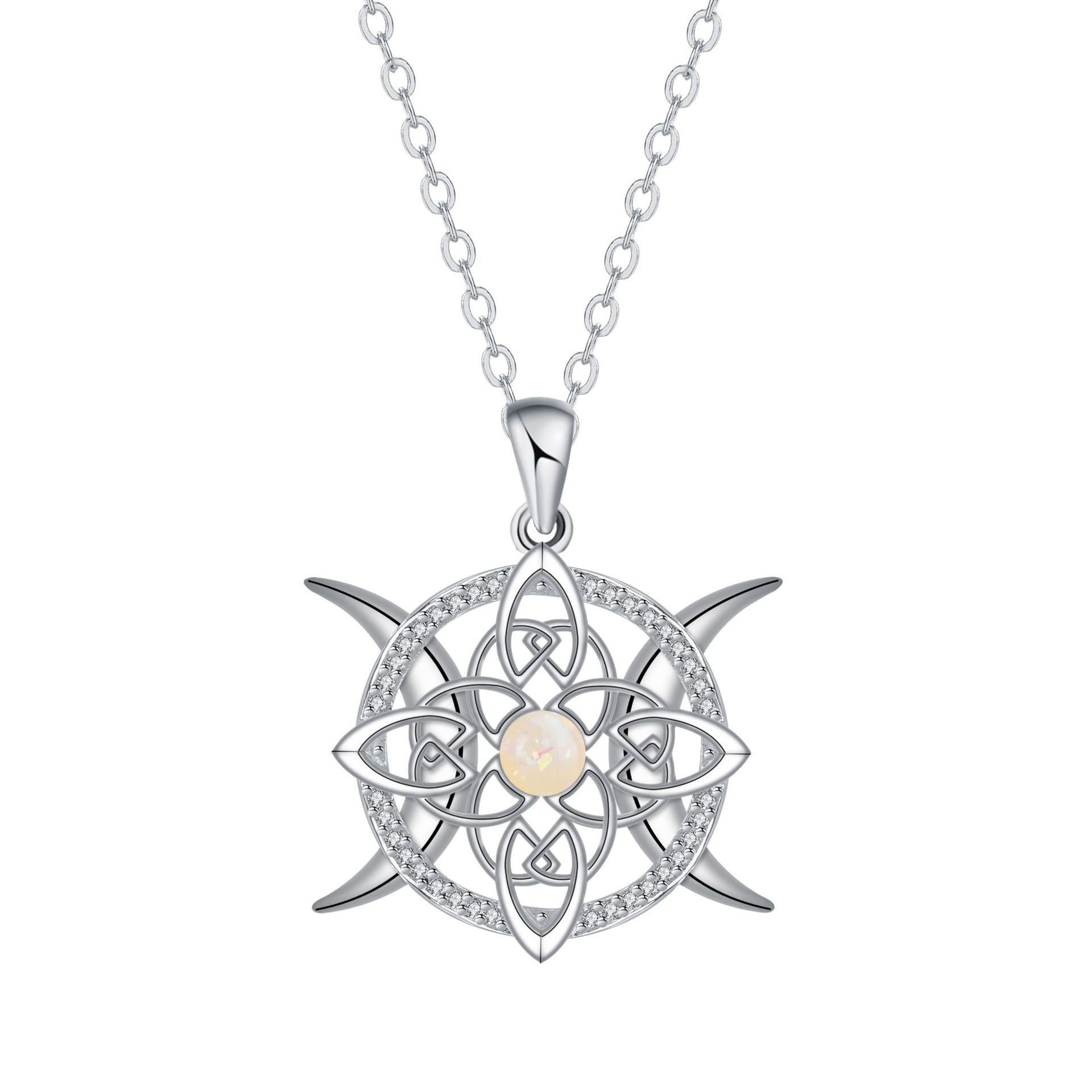 Opal-Encrusted Diamond Celtic Knot Necklace