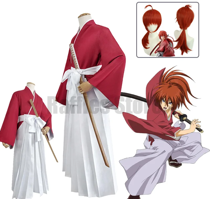 Anime Rurouni Kenshin Himura Kenshin Cosplay Costume Wig Himura Kimono Haori Kendo Outfit Halloween Unisex Classic Uniform Suit