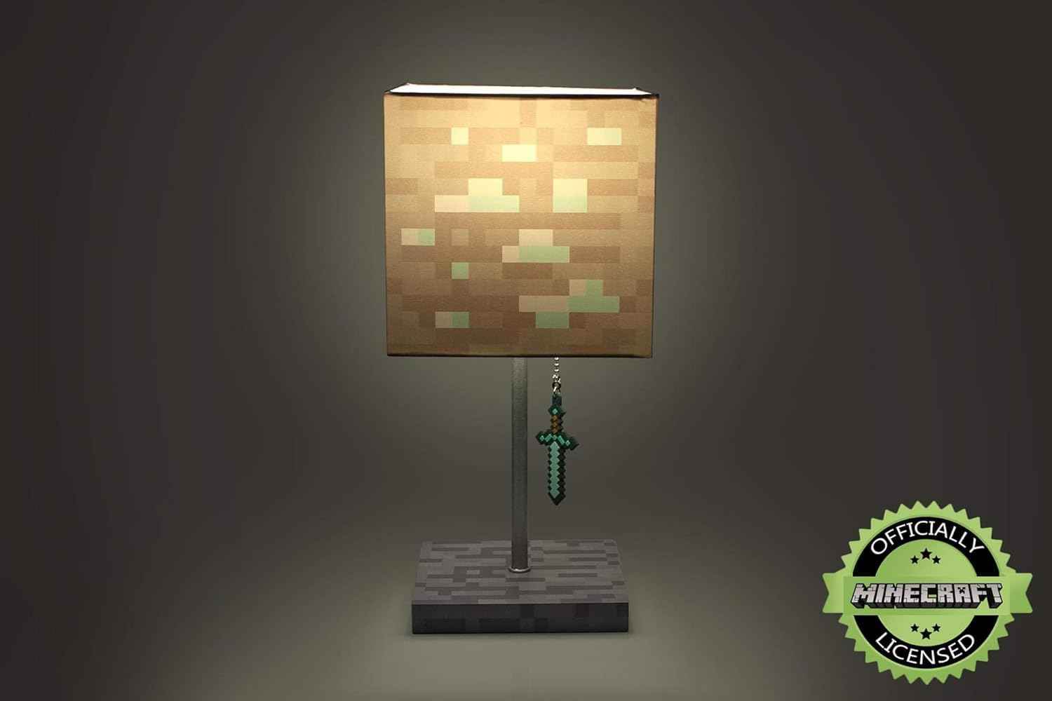 Minecraft Diamond Ore Lamp - 14-Inch LED Table Lamp with Diamond Sword Pull Chain - 