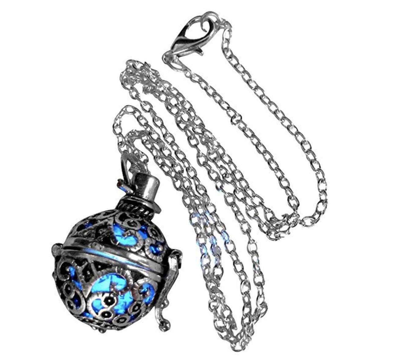 Steampunk fire necklace glow orb necklace - blue