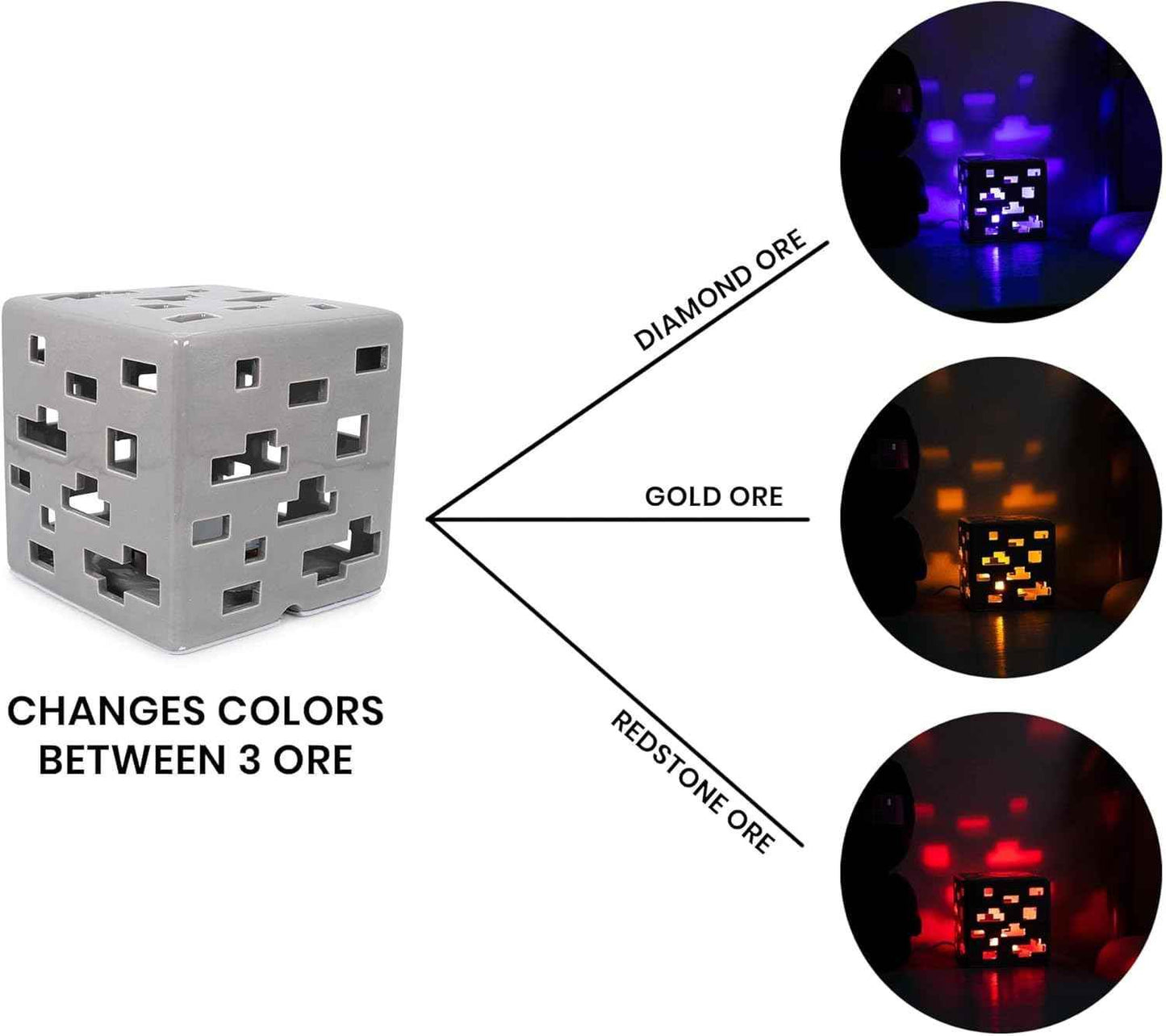 Minecraft Ore Block Lamp – Ceramic Color Changing Light | USB Powered Desk Lamp - 