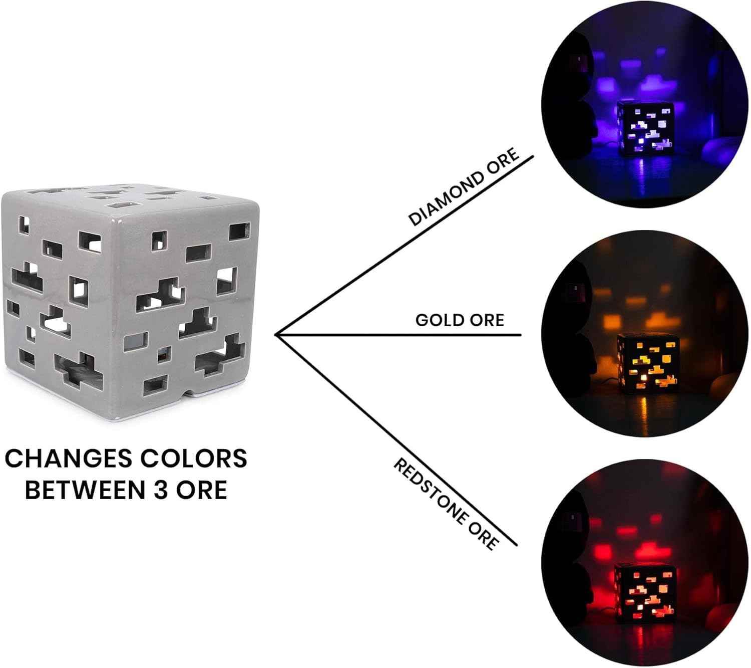 Minecraft Ore Block Lamp – Ceramic Color Changing Light | USB Powered Desk Lamp - 