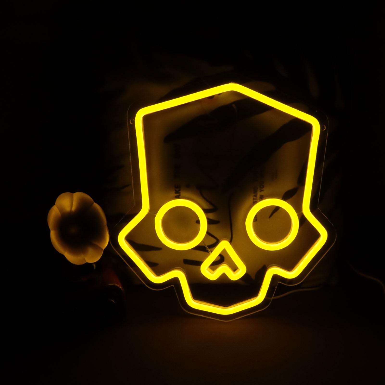 Skull Neon Sign – Yellow LED Neon Lights for Game Room Decor & Man Cave Lighting - Yellow,Hero Diver