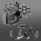 Metal Bullet Dice Set of 7 with Spinning Revolver Cylinder Container - Black