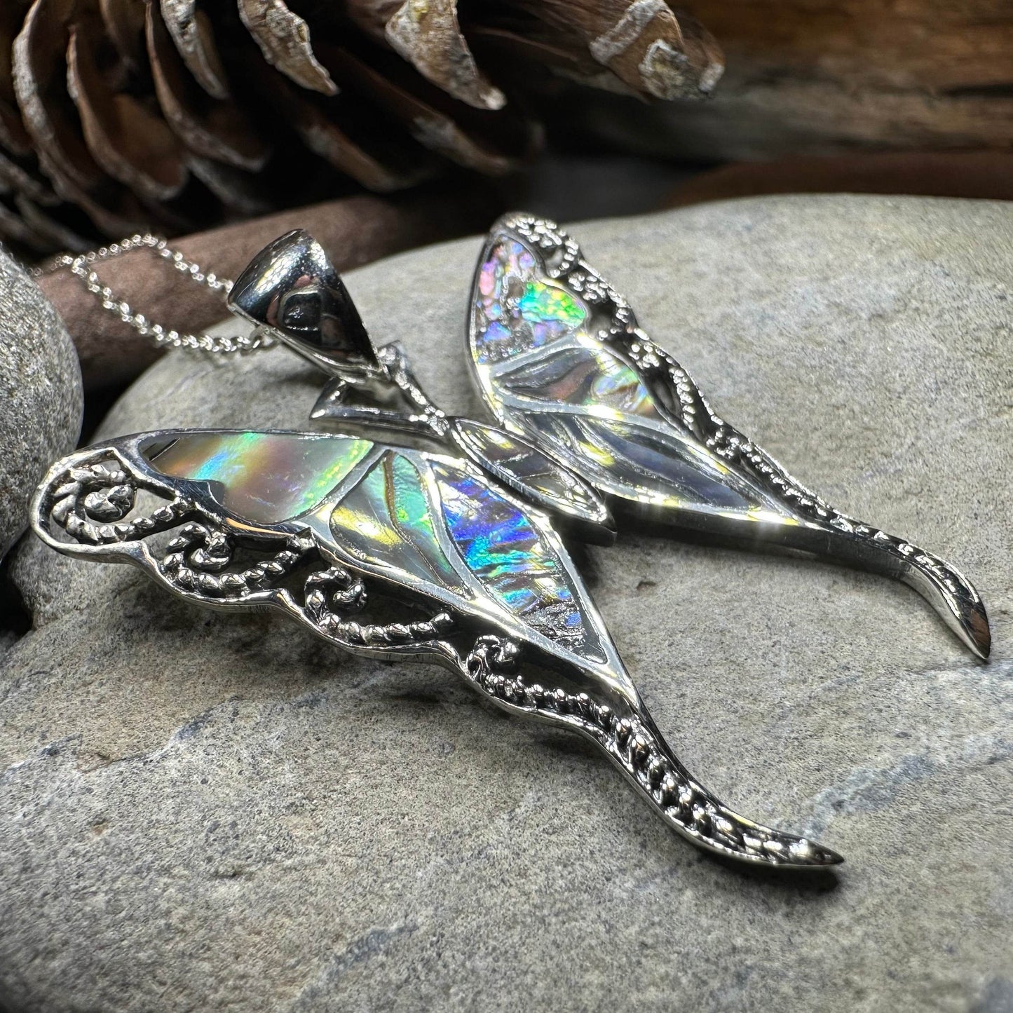 Whitney Butterfly Necklace - blue abalone shell