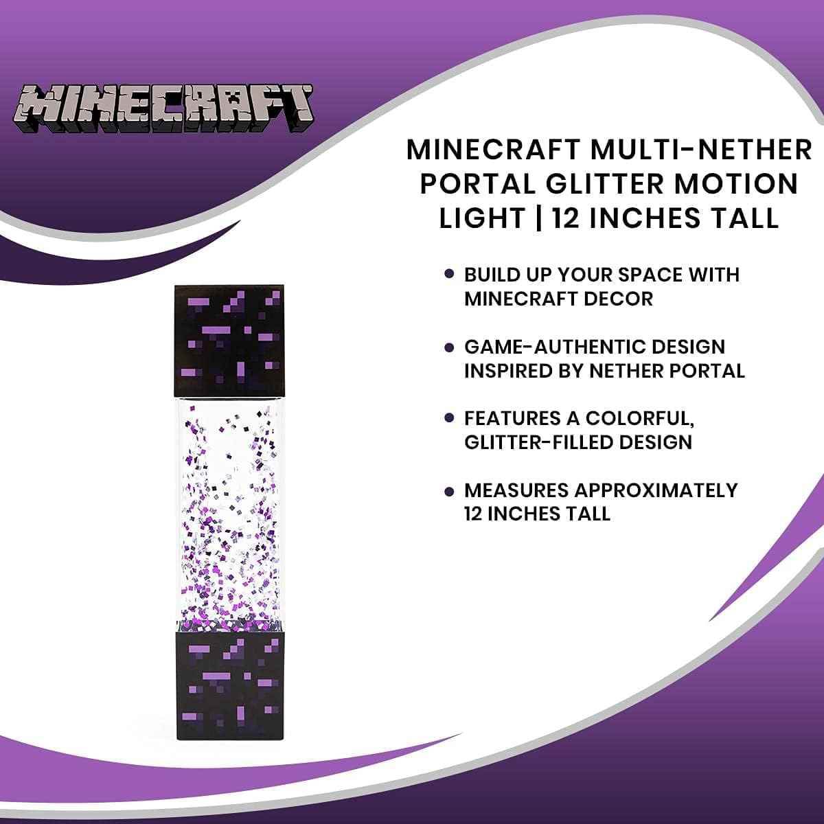 Minecraft Nether Portal Lamp - LED Glitter Motion Light | Bedside Table Decor - 