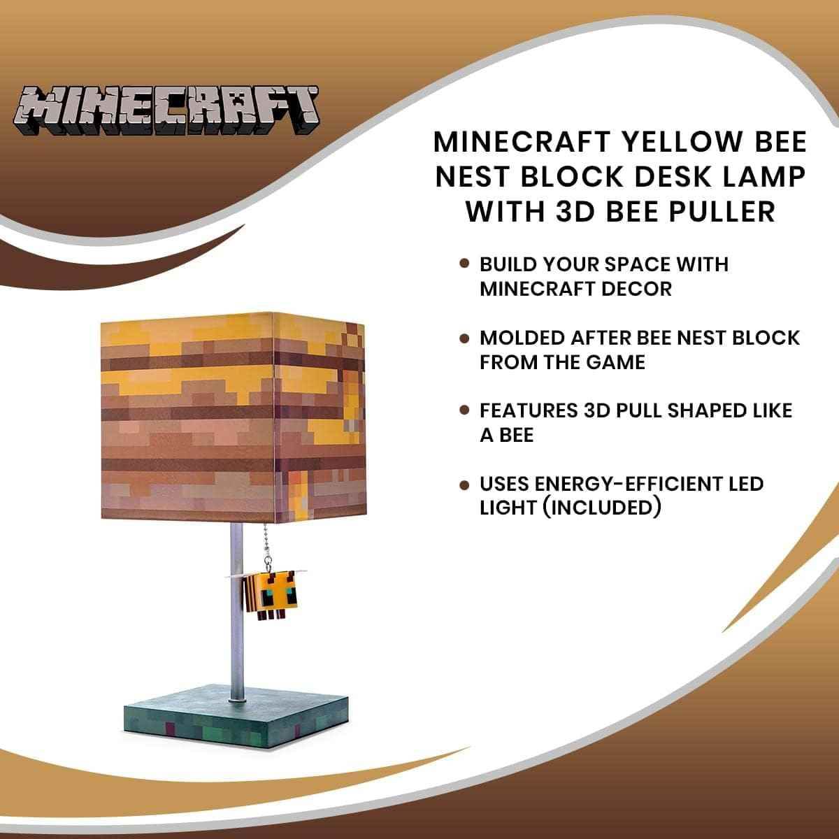 Minecraft Bee Lamp - Yellow Bee Nest Mood Light with 3D Puller | Kids Desk Lamp - 