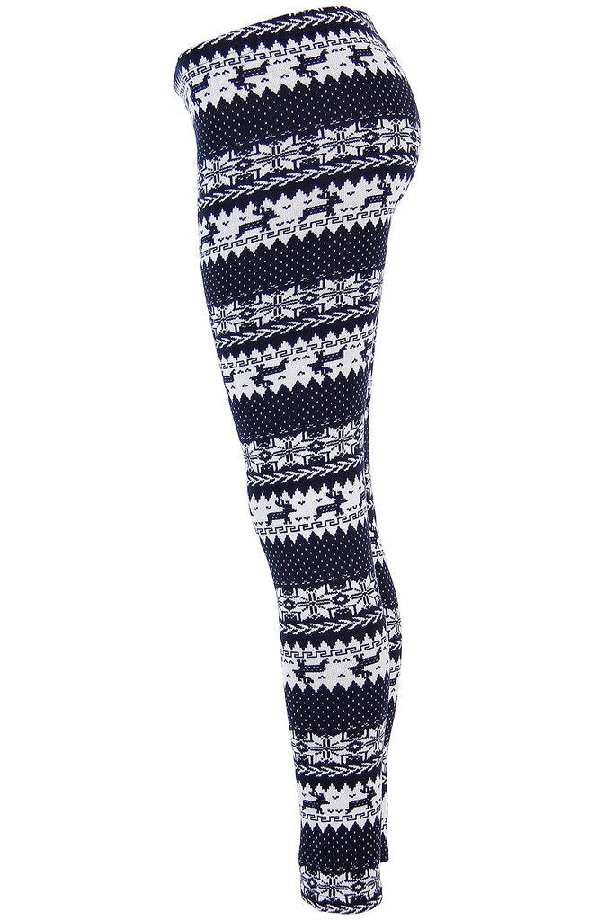 Ugly REINDEER SNOWFLAKES Pattern BLACK WHITE Christmas Leggings