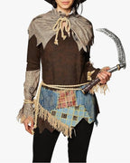 Women's Creepy Scarecrow Costume - Halloween Tunic with Rope Belt