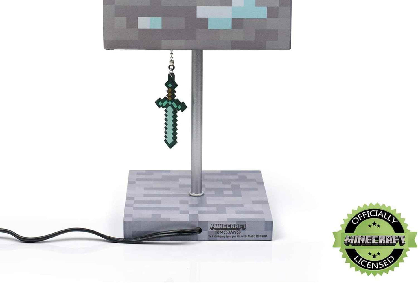 Minecraft Diamond Ore Lamp - 14-Inch LED Table Lamp with Diamond Sword Pull Chain - 