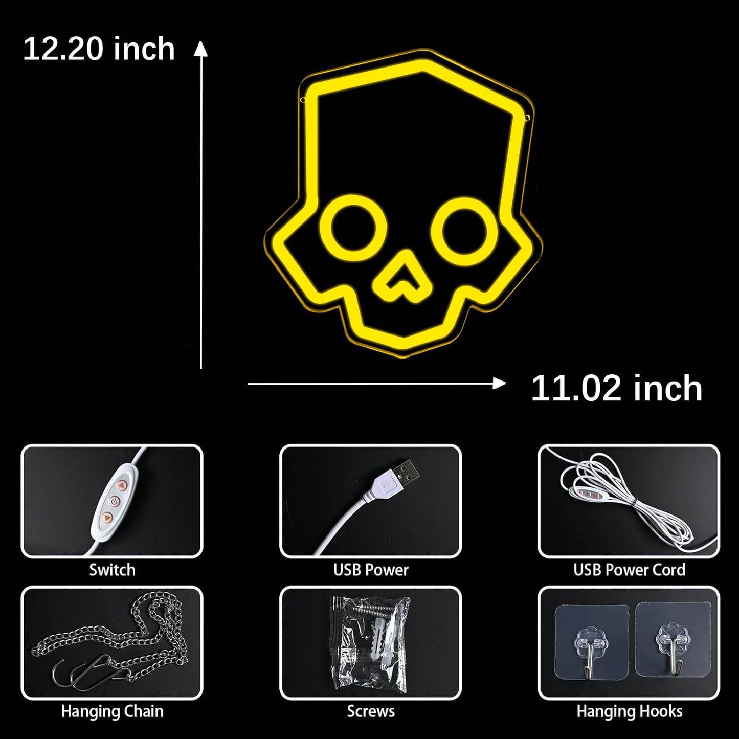 Skull Neon Sign – Yellow LED Neon Lights for Game Room Decor & Man Cave Lighting - Yellow,Hero Diver