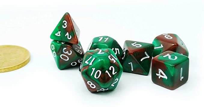 Camouflage Mini Two Tone Polyhedral RPG Dice Set Small D4-D20 in Tube - 