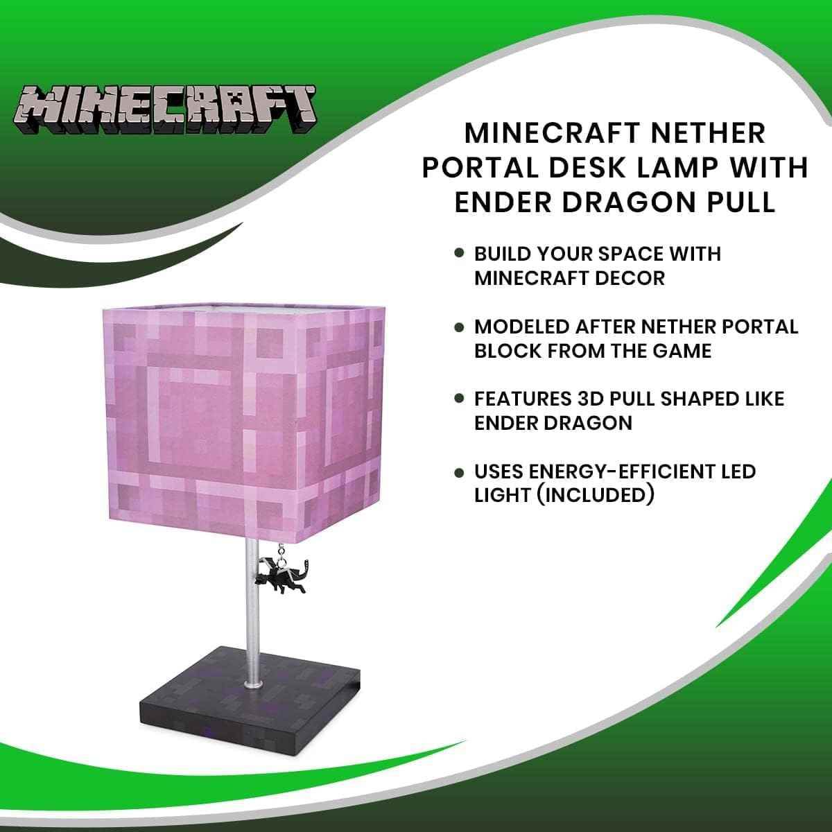 Minecraft Nether Portal Lamp – Ender Dragon Pull Desk Lamp with LED Mood Light - 