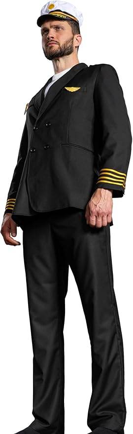 Adult Men's Pilots Uniform Halloween Cosplay Costume Deluxe Set - S
